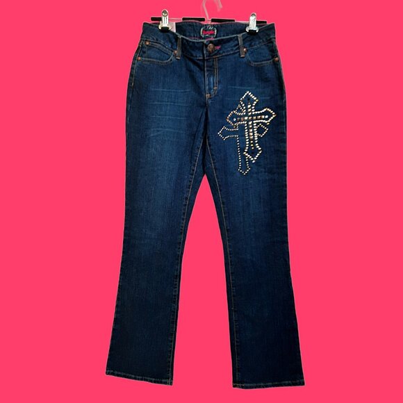 Y2K Deadstock Wrangler Mae Low Rise Razzle Dazzle Jeans Rhinestone Studded Cross - Picture 5 of 11